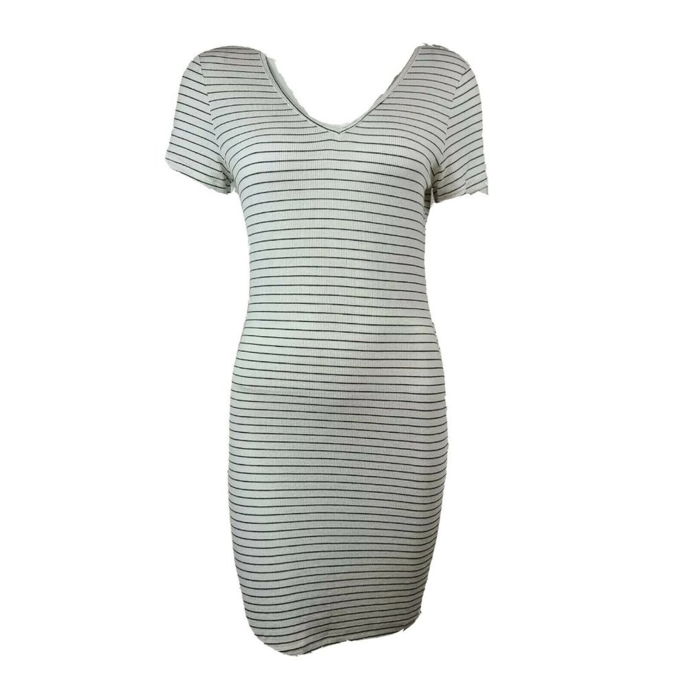 SHEIN White Black Striped Short Sleeve Ribbed Dress Womens Size M‎ Medium
